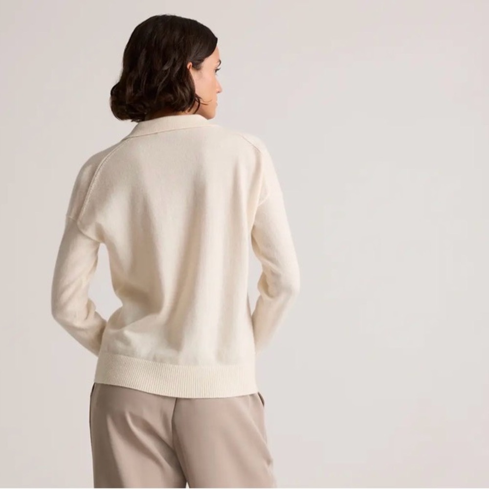 NEW NWT Quince Women's Mongolian Cashmere V-Neck Collared Ivory Cream Sweater - Picture 10 of 10